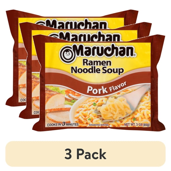 (3 pack) Maruchan Ramen Noodle Soup, Pork Flavor Instant Noodles, 3 oz