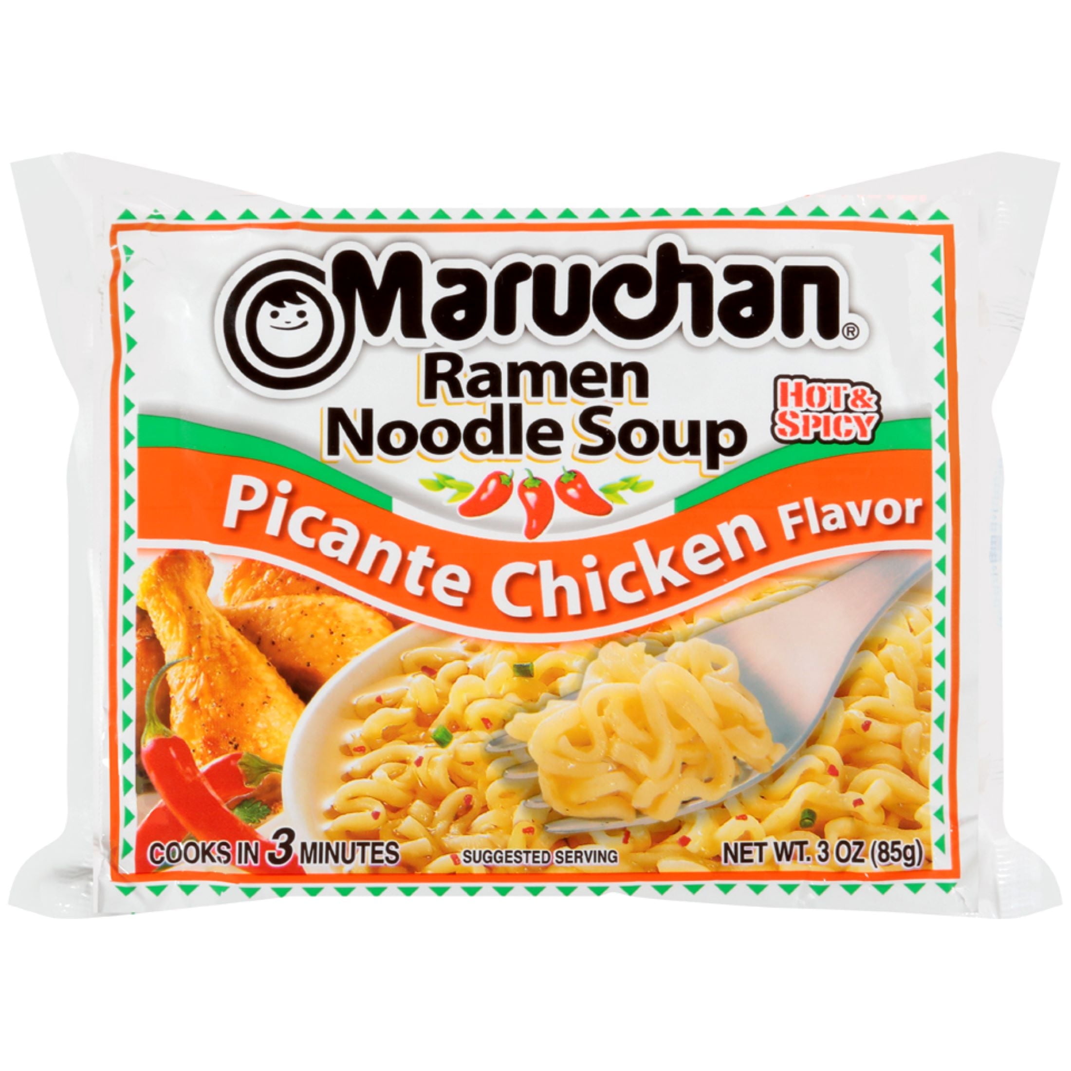 (3 pack) Maruchan Ramen Noodle Soup, Picante Chicken Flavor Instant Noodles, Shelf Stable, 3 oz Package