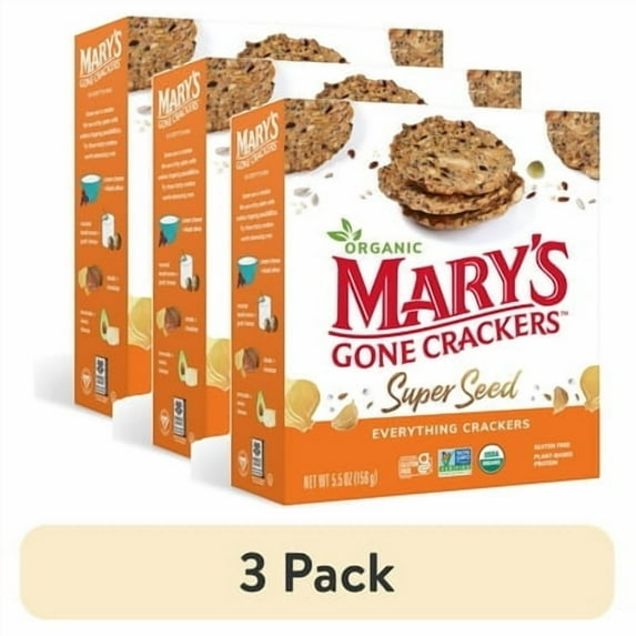 (3 pack) Mary’s Gone Crackers Super Seed Organic, Gluten Free Everything Crackers, 5.5 oz, 6 Pack