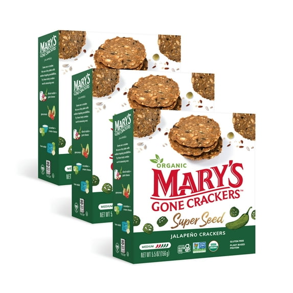 (3 pack) Mary’s Gone Crackers Super Seed Organic, Gluten Free Jalapeño Crackers, 5.5 oz