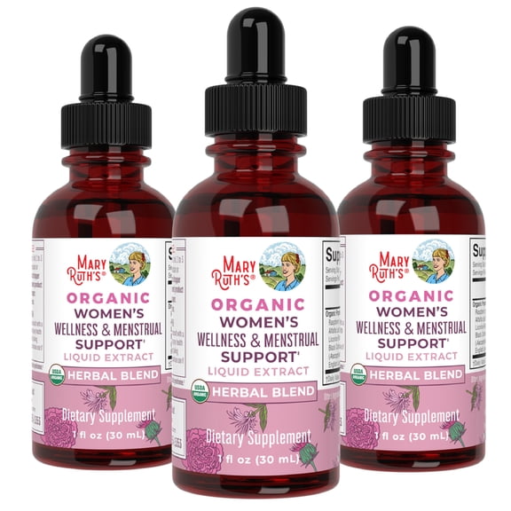(3 pack) MaryRuth's Herbal Wellness & Menstrual Support Liquid Drops for Women, Raspberry Leaf, USDA Organic, Vegan, Ages 14+, 1 Count, 1 fl oz (30ml)