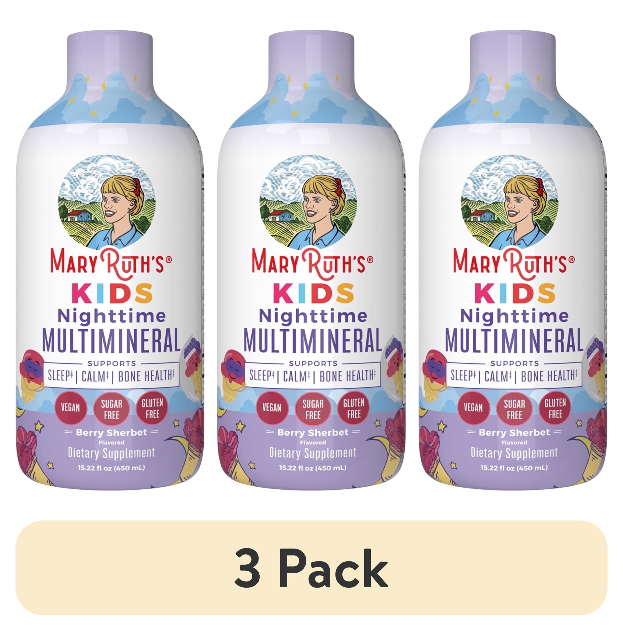 (3 pack) MaryRuth Organics Kids Liquid Nighttime Multimineral for Children's Health, Berry Sherbet, Sugar Free, 15.22 fl oz