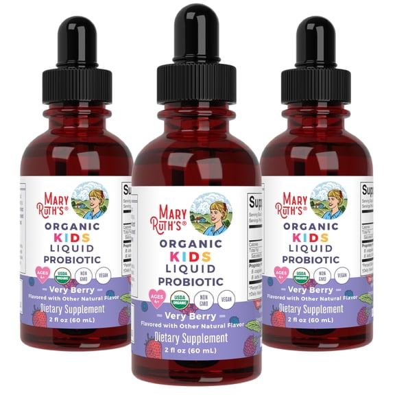 (3 pack) MaryRuth's Kids Probiotic Drops Very Berry Flavor Vegan Digestive Health Ages 4+ 1-Count 2 fl oz