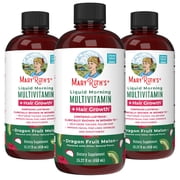 3 pack MaryRuths Liquid Multivitamin + Hair Growth with Biotin 10000MCG, Lustriva, Vegan Gluten-Free, Dragonfruit Melon Flavor, Adults Ages 18+, 15.22 fl oz