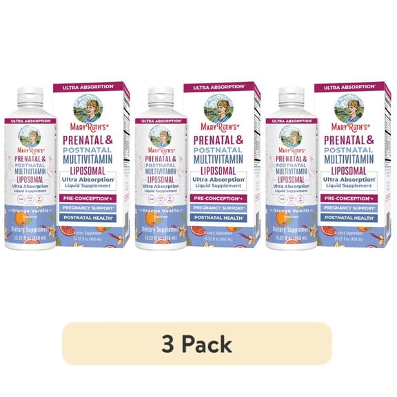 (3 pack) MaryRuth's Prenatal & Postnatal Multivitamin Liposomal, Adults, Vegan, Non-GMO, Orange Vanilla Flavor, 15.22 fl oz