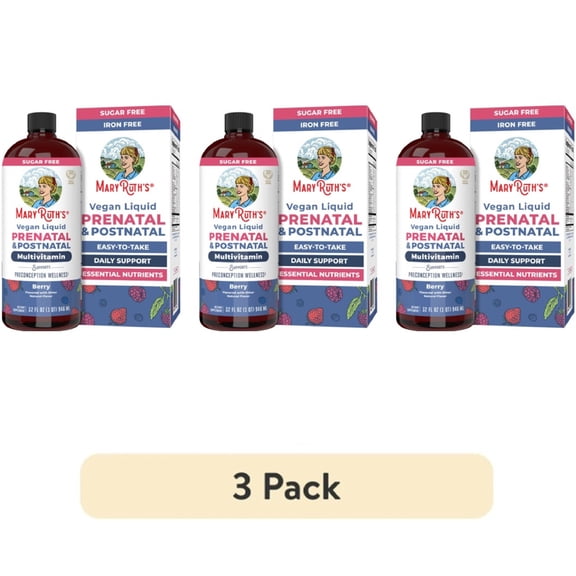 (3 pack) MaryRuth's Prenatal & Postnatal Liquid Multivitamin, Berry Flavor, Vegan, Non-GMO, 32 fl oz
