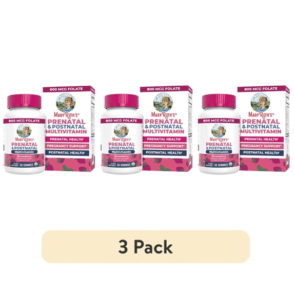(3 pack) MaryRuth's Prenatal Postnatal Multivitamin Gummies for Women Organic Strawberry Vegan 60 Count