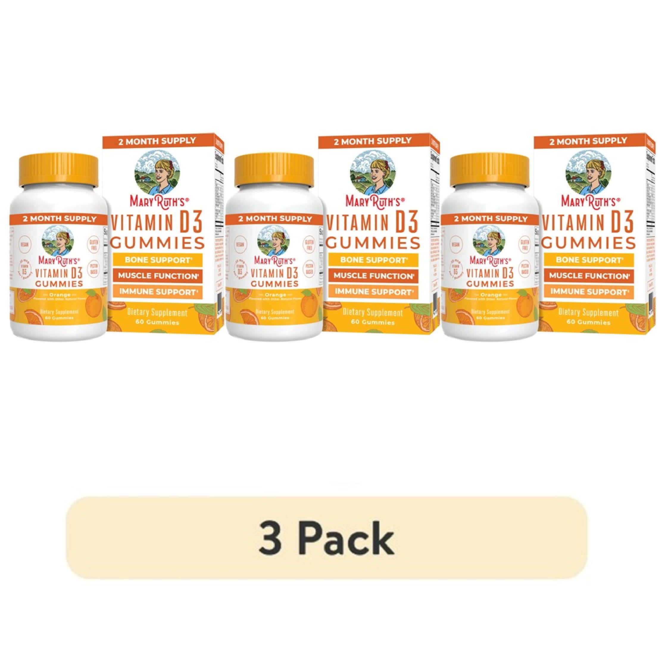 (3 pack) MaryRuth's Vitamin D3 Gummies Orange Vegan Gluten-Free Bone and Joint Health Unisex 60 Count