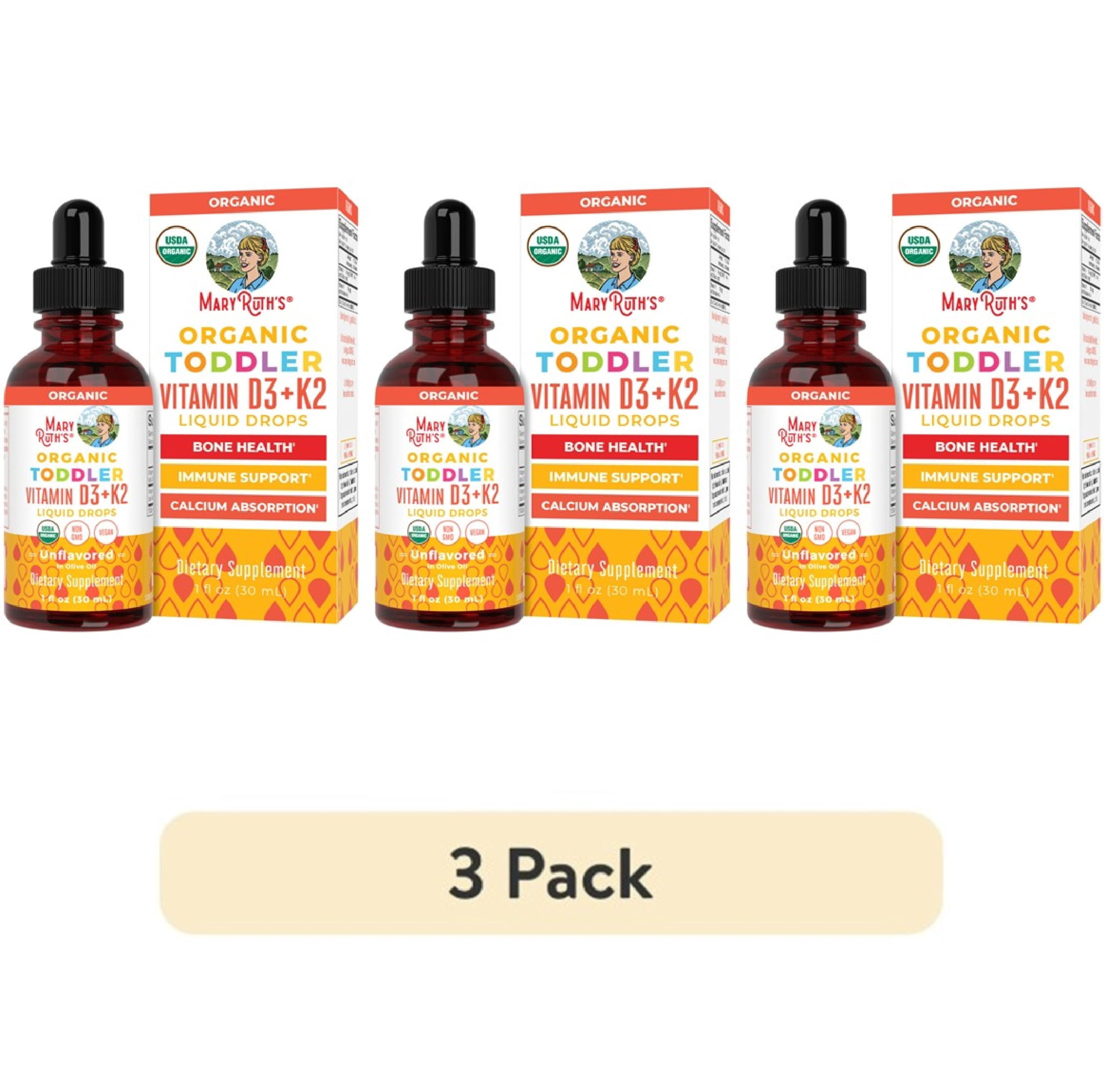 (3 pack) MaryRuth's Vitamin D3+K2 Liquid Drops. USDA Organic Unflavored, Non-GMO, Vegan, Plant-Based, 1-Count, 1 fl oz