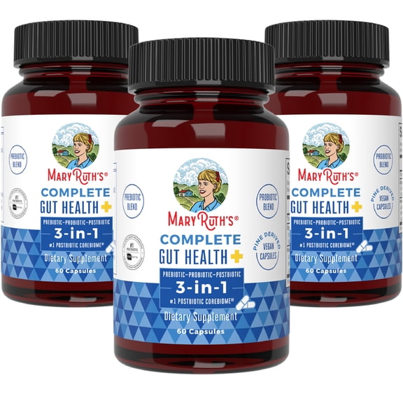 (3 pack) MaryRuth's 3-in-1 Complete Gut Health SCFA Butyrate Capsules Vegan Dairy-Free for Digestive Health, Unisex, Adults Ages 18+, 60 Count