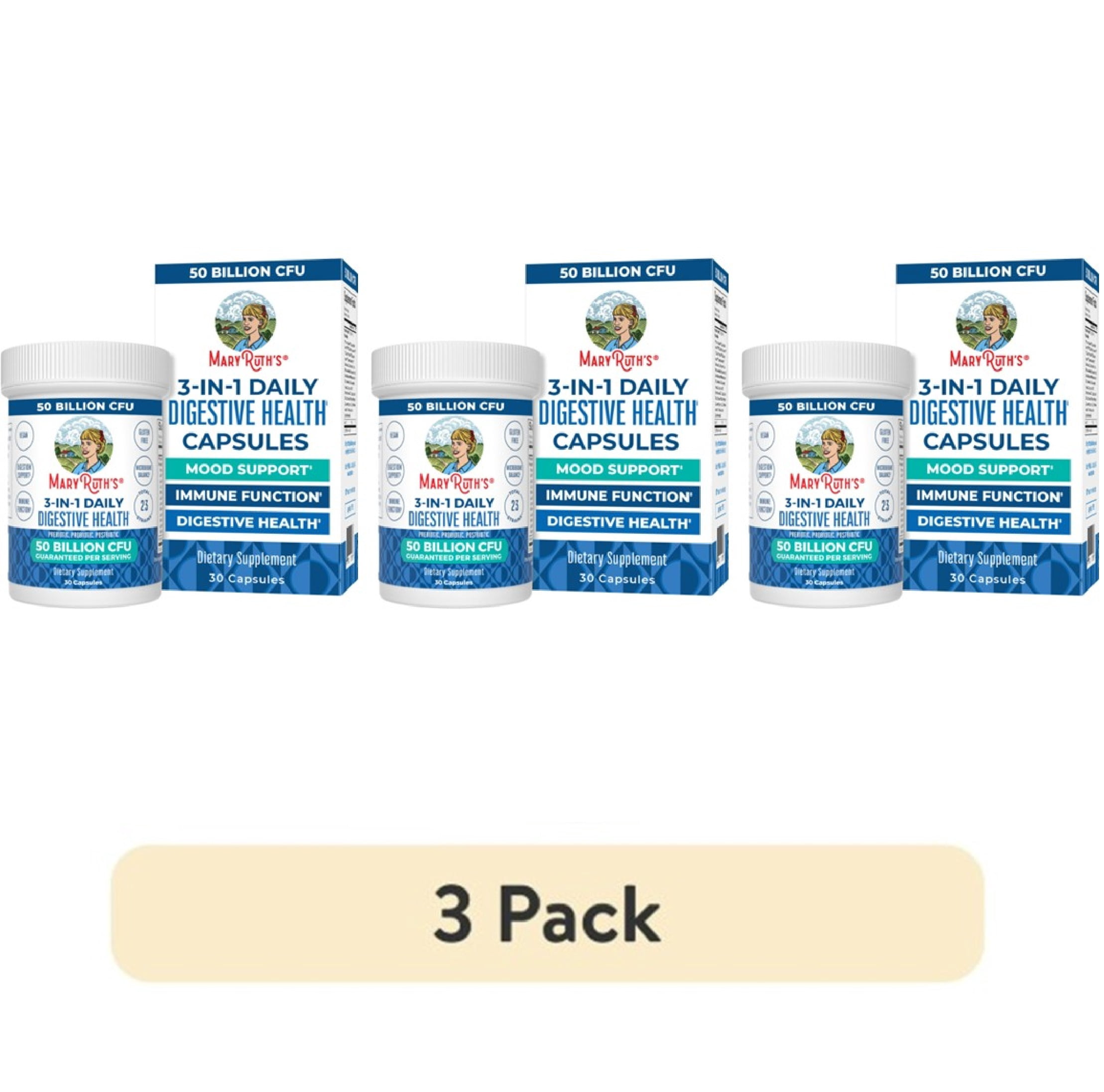 (3 pack) MaryRuth's 3-in-1 Probiotics Digestive and Gut Health 50 Billion CFU Vegan Dairy-Free for Women and Men 30 Servings One Bottle 30 Count