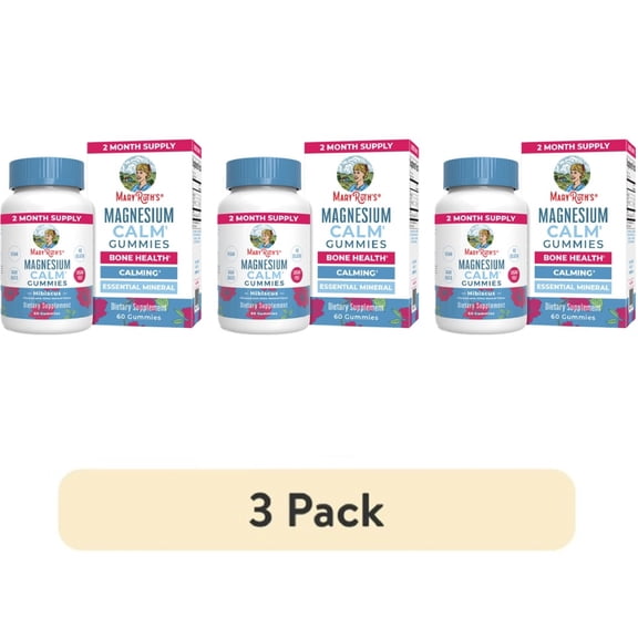 (3 pack) MaryRuth's Magnesium Calm Gummies Ages 14+, Stress Muscle Relaxation Bone Health, Vegan Gluten-Free Sugar-Free Hibiscus Flavor 60 Count