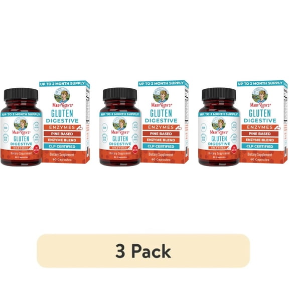 (3 pack) MaryRuth's Gluten Relief Enzymes Vegan Gluten Free 60 Count