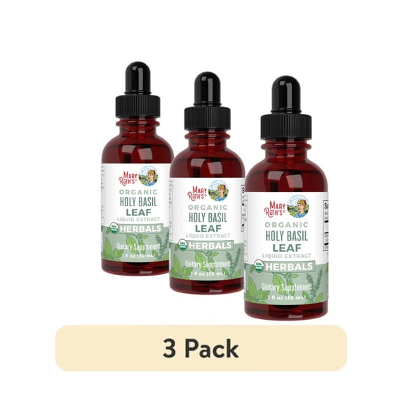 (3 pack) MaryRuth's Holy Basil Leaf Liquid Drops, Adaptogenic, Detox, Antioxidant, Vegan, Gluten-Free, Dairy-Free, 1 oz