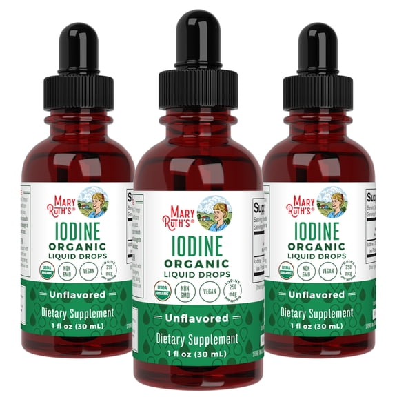 (3 pack) MaryRuth's Iodine Drops, USDA Organic, THYROID Support, 1 Fl Oz, 450 Servings