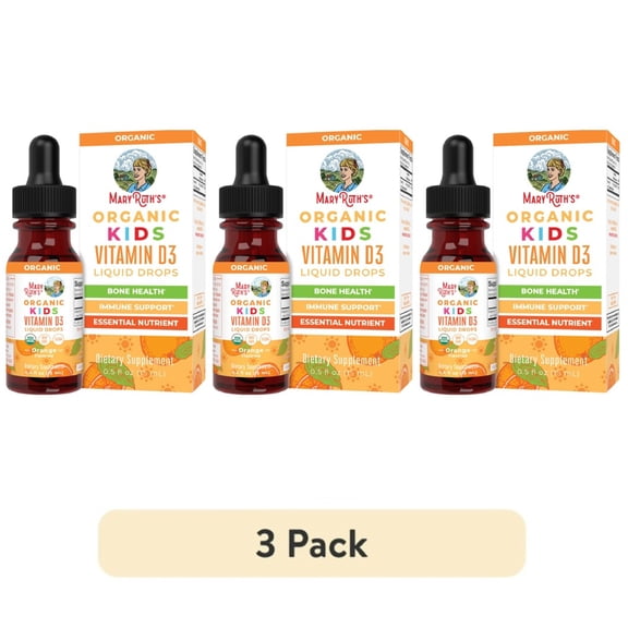 (3 pack) MaryRuth's Kid's Vitamin D3 Liquid Drops, Bone Health Supplement, 640 IU, 15 ml