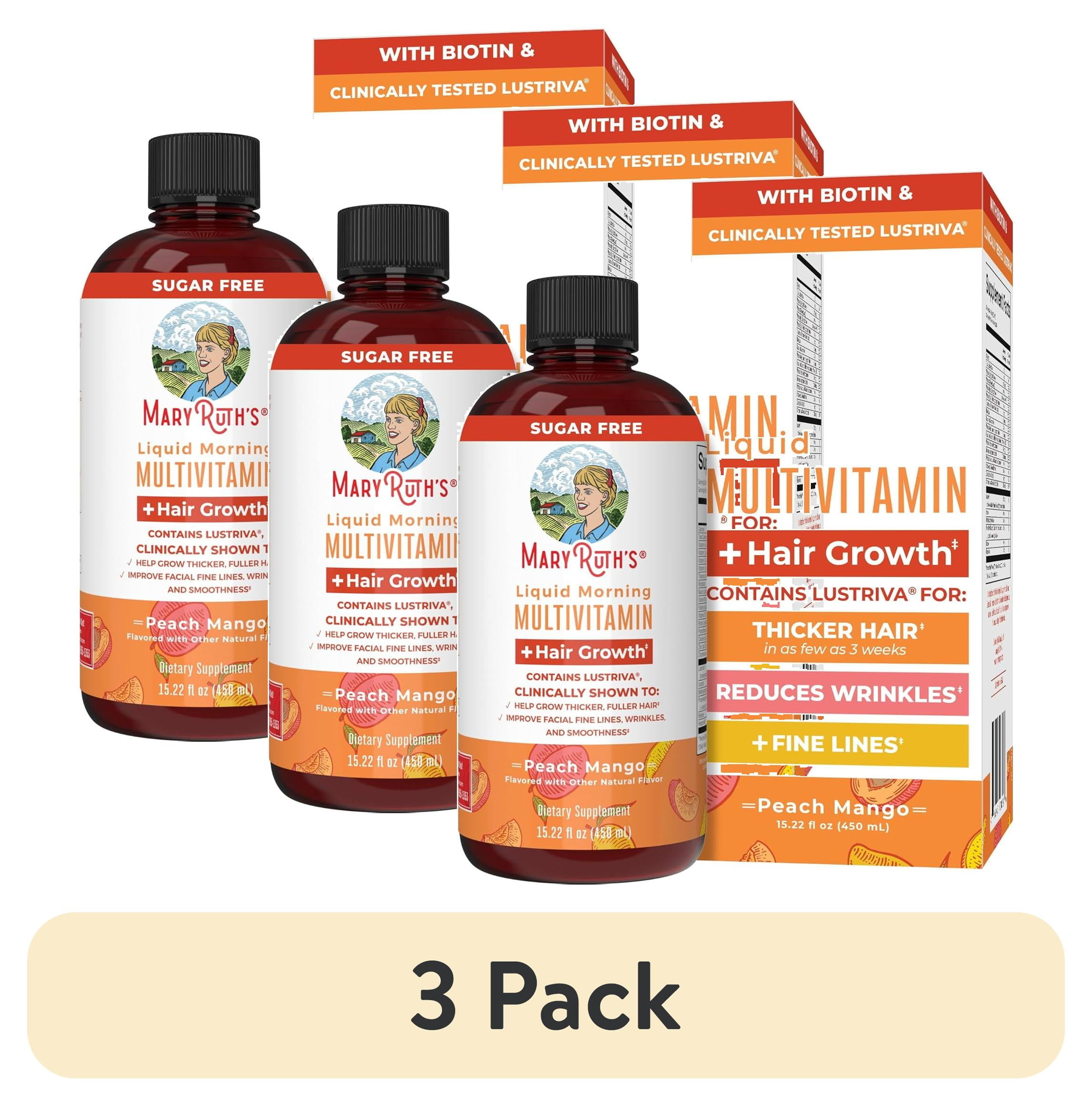 (3 pack) MaryRuth Organics Liquid Multivitamin + Lustriva Hair Growth, Biotin 10000mcg, Clinically Tested Women for Thicker Hair & Facial Wrinkles, 15.22 fl oz