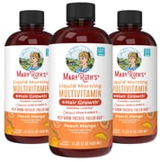 (3 pack) MaryRuths Liquid Multivitamin + Hair Growth with Biotin 10000MCG, Lustriva, Vegan Gluten-Free, Peach Mango Flavor, Adults Ages 18+, 15.22 fl oz