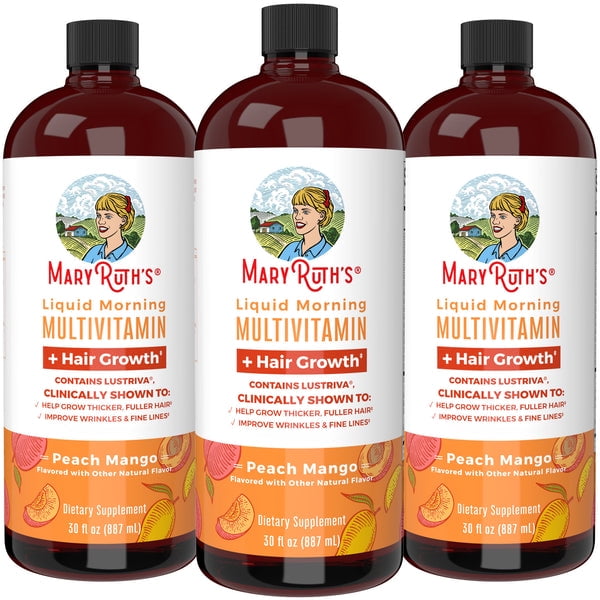 (3 pack) MaryRuth's Liquid Multivitamin + Hair Growth | Clinically Tested for Thicker Hair & Facial Wrinkles in Women | Biotin 10000mcg | Lustriva Hair Growth Supplements | Skin Care | Ages 18+ | 30 Fl Oz
