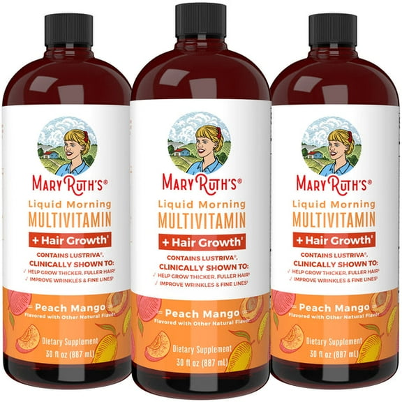 (3 pack) MaryRuth's Liquid Multivitamin +  Hair Growth | Clinically Tested for Thicker Hair & Facial Wrinkles in Women | Biotin 10000mcg | Lustriva Hair Growth Supplements | Skin Care | Ages 18+ | 30 Fl Oz