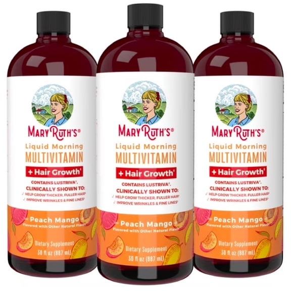 (3 pack) MaryRuth's Liquid Multivitamin + Hair Growth Skin Health Clinically Tested Lustriva Biotin 10000mcg, Adults Ages 18+, 30 fl oz