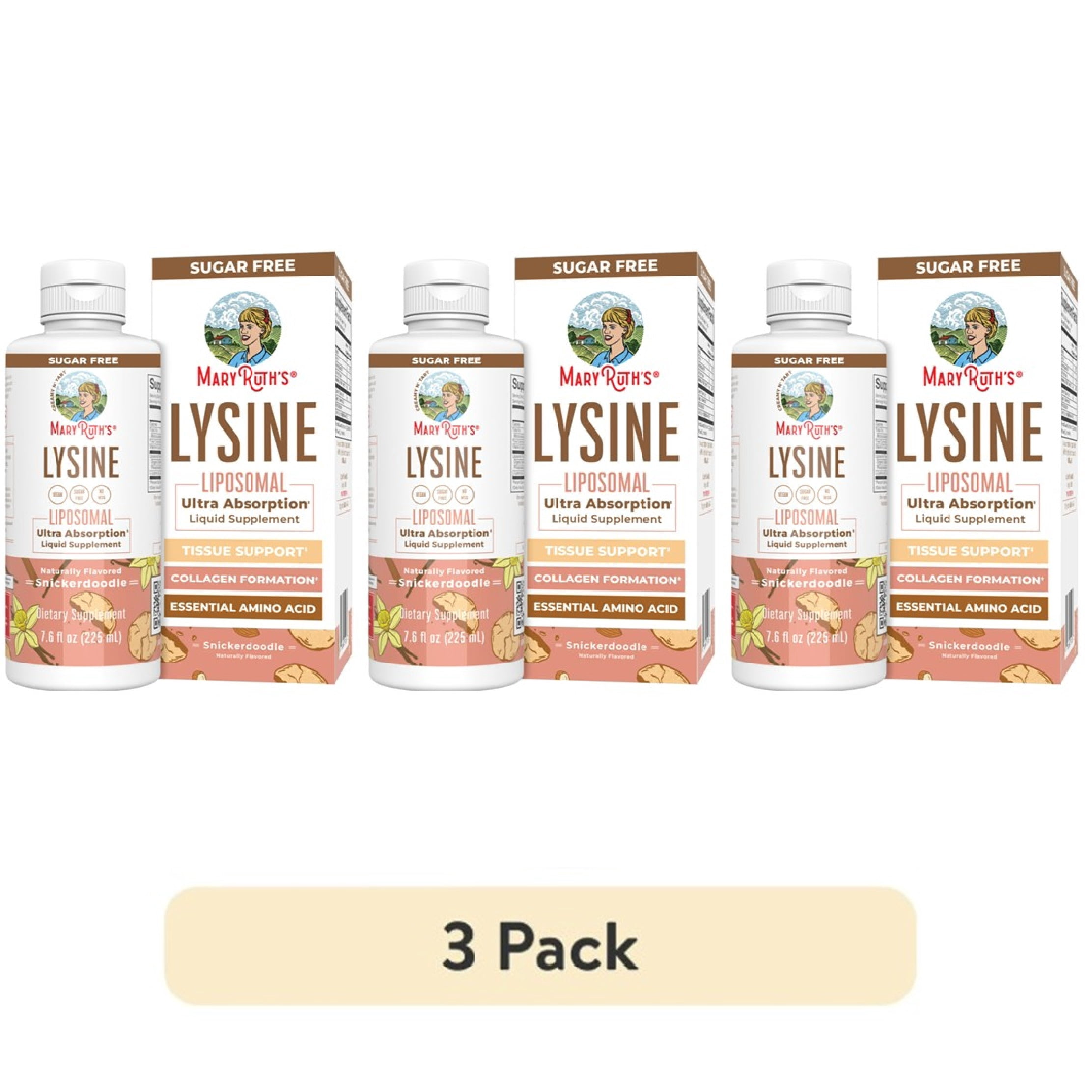 (3 pack) MaryRuth's Lysine Supplement, Snickerdoodle Flavor, Collagen & Immune Support, Vegan, Sugar-Free, Adults Ages 18+, Unisex, 7.6 fl oz, 30 Servings,