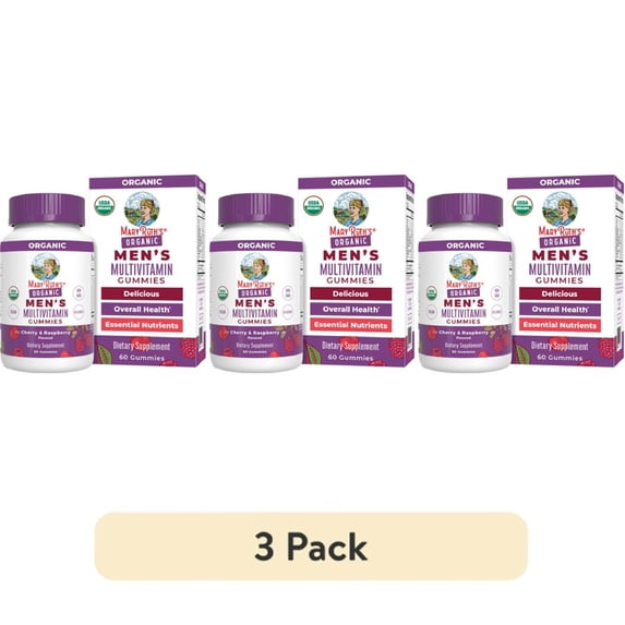 (3 pack) MaryRuth's Men's Multivitamin Gummies Overall Health Support Cherry Raspberry Flavor Vegan Ages 14+, 60 Count