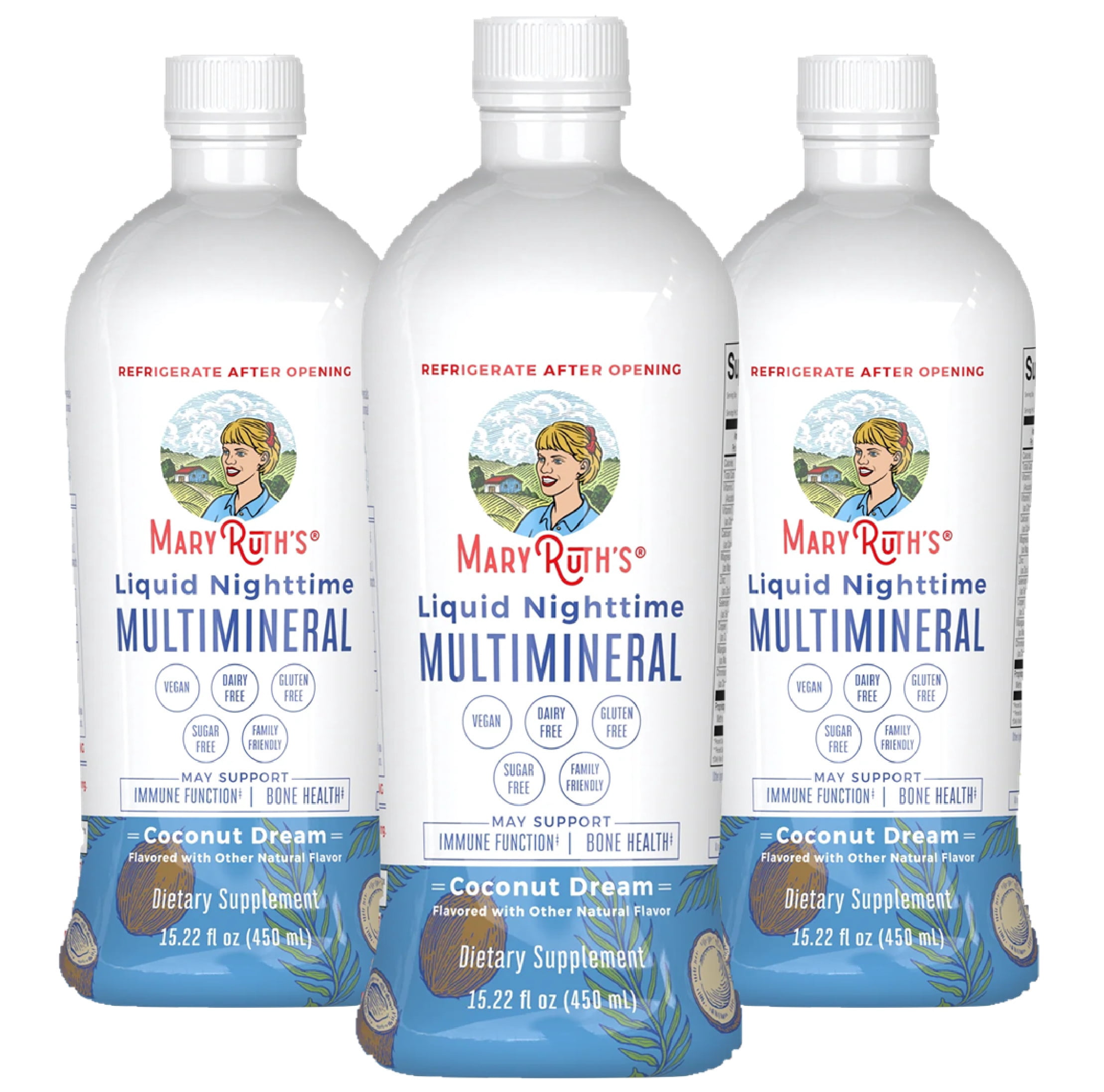 3 pack) MaryRuth's Nighttime Liquid Multimineral, Coconut, 15.22