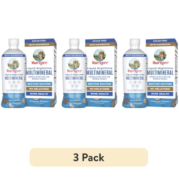 (3 pack) MaryRuth's Nighttime Multimineral Magnesium Supplement, Coconut, Vegan, Sugar Free, Gluten-Free, Liquid, 32 Fl Oz