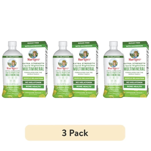 (3 pack) MaryRuth's Nighttime Multimineral Supplement, Magnesium, Muscle Relaxation, Extra Strength, Lemonade, 32 Fl Oz