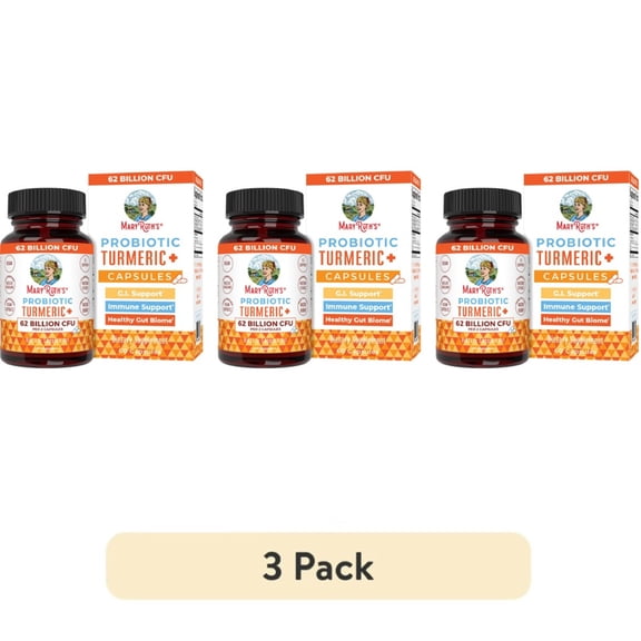 (3 pack) MaryRuth's Probiotic Turmeric+ Capsules, Immune Support, G.I. Support, Gut Health, Vegan, Dairy-Free, Adult, 60 Count