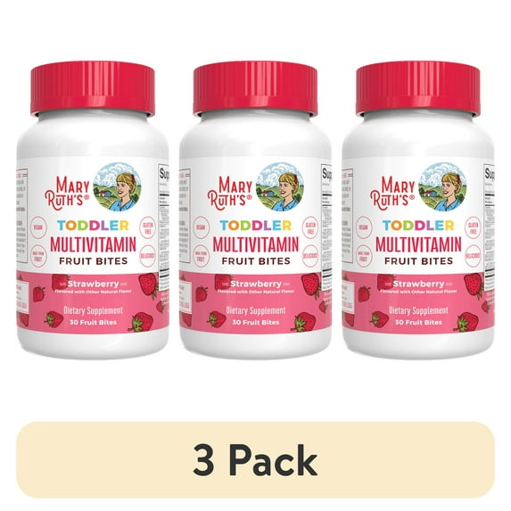 (3 pack) MaryRuth Organics Toddler Multivitamin Fruit Bites for Children's Health, Vegan Strawberry Gummies, 30 Count