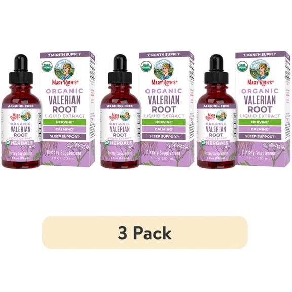 (3 pack) MaryRuth's USDA Organic Valerian Root Liquid Drops Calming Sleep Aid, Unisex, Vegan 1 fl oz / 30ml