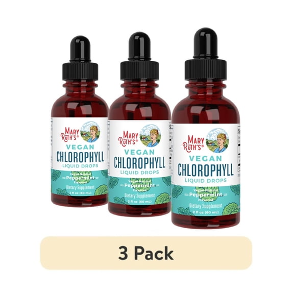 (3 pack) MaryRuth's Vegan Chlorophyll Liquid Drops Herbal Supplement Peppermint Sugar-Free Non-GMO Unisex 2 fl oz