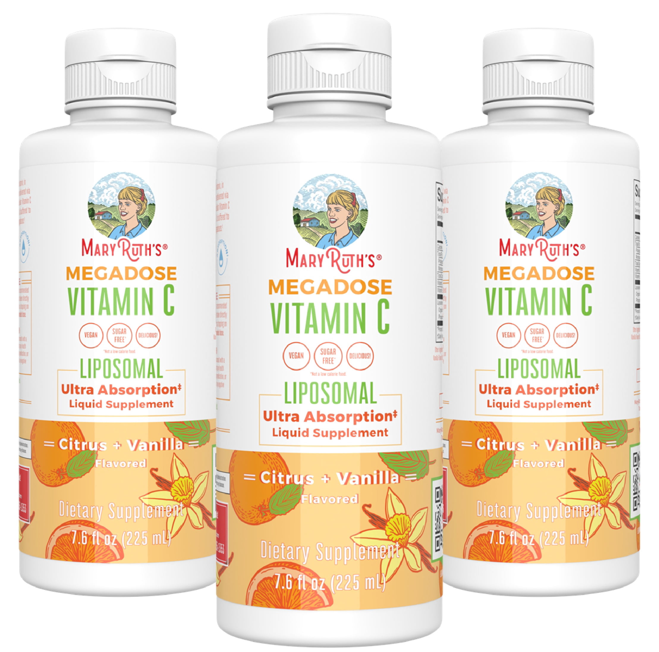 (3 pack) MaryRuth's Megadose Vitamin C Liposomal Liquid Supplement, 500mg, Vegan, Non-GMO, Sugar-Free, Skin Health, Citrus Vanilla, Ages 14+, 7.6 fl