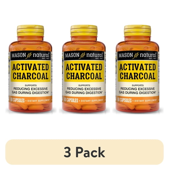 (3 pack) Mason Natural Activated Charcoal 520 mg 60 Caps