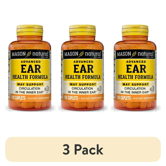 (3 pack) Mason Natural Advanced Ear Health Formula Supports Healthy Circulation in The Inner Ear, Ringing Ears Relief, 100 Caplets