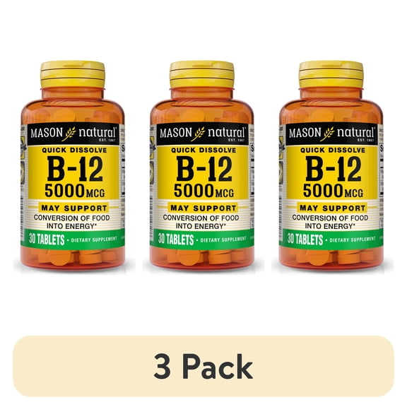(3 pack) Mason Natural B-12 Sublingual 5,000 mcg 30 Tabs