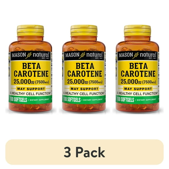 (3 pack) Mason Natural Beta Carotene, 7,500 mcg (25,000 IU),  Antioxidant, Supports Immunity, 100 Softgels