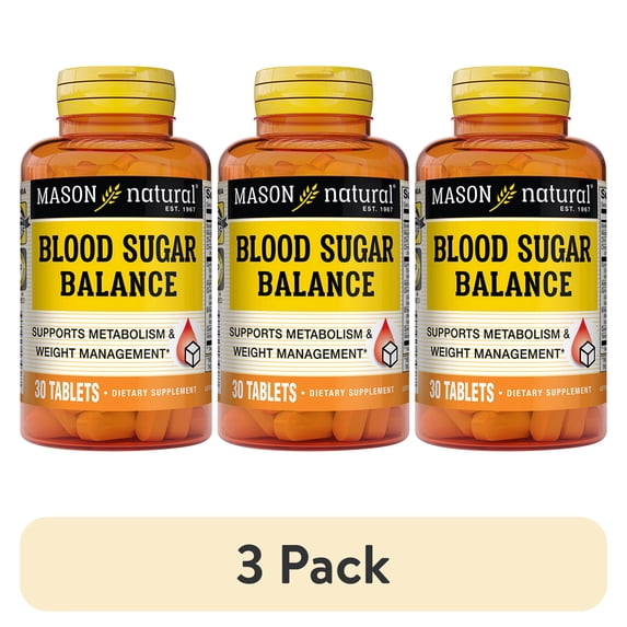 (3 pack) Mason Natural Blood Sugar Balance Formula with Chromax, Bittermelon & Gymnema - 30 Tablets