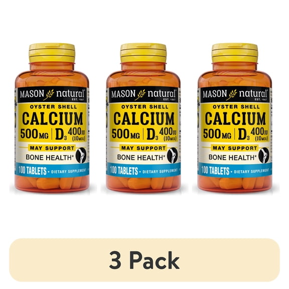 (3 pack) Mason Natural Calcium 500 mg with Vitamin D3 - Supports Healthy Bones, 100 Tablets