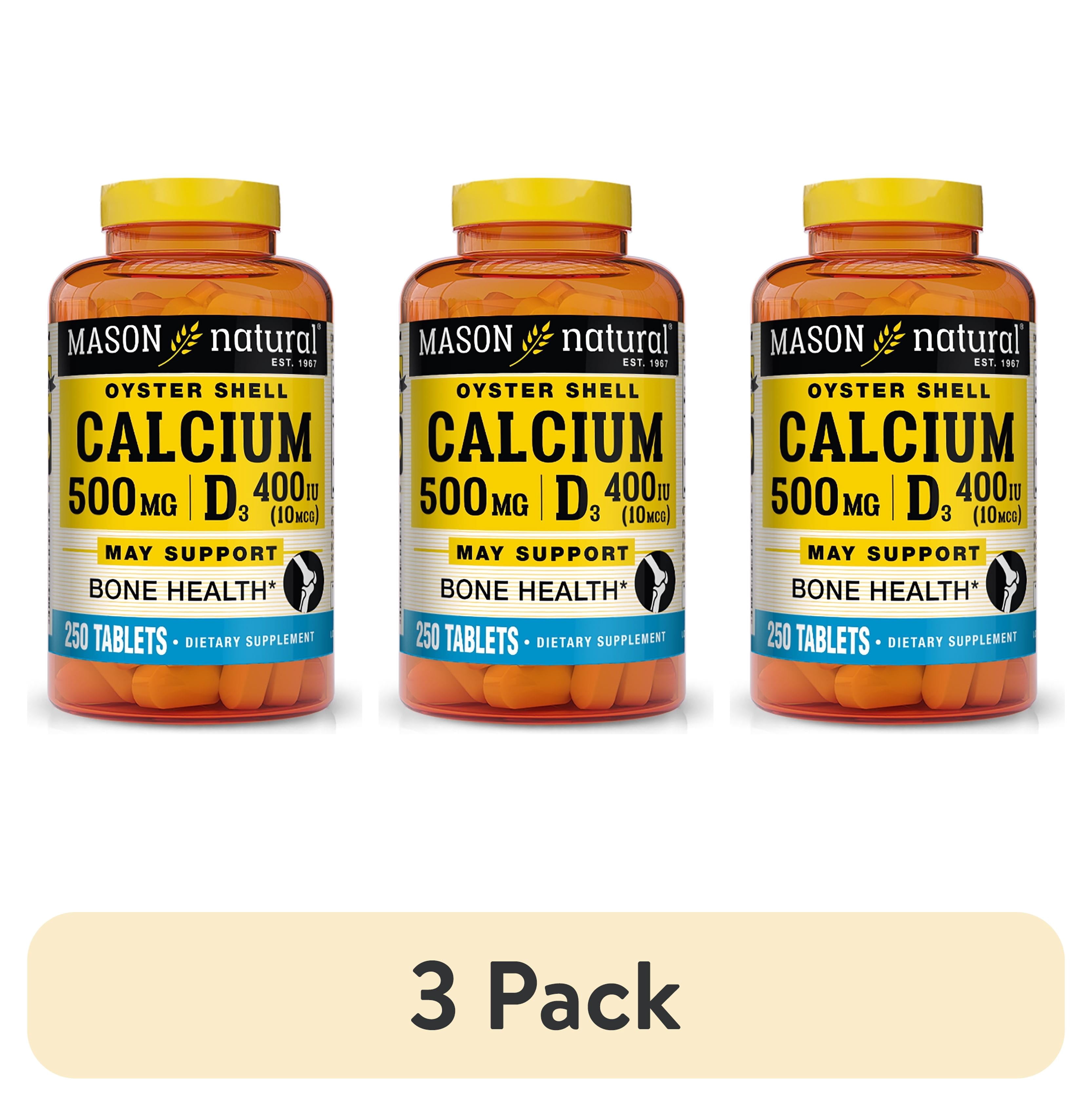(3 pack) Mason Natural Calcium 500mg Strengthens Muscle Function, 250 Tablets