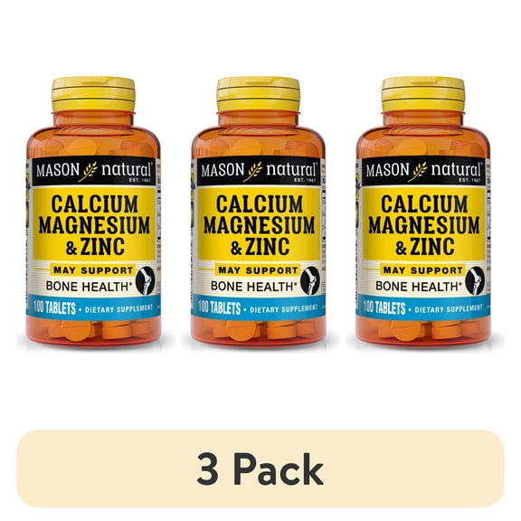 (3 pack) Mason Natural Calcium Magnesium & Zinc, 100 Tablets