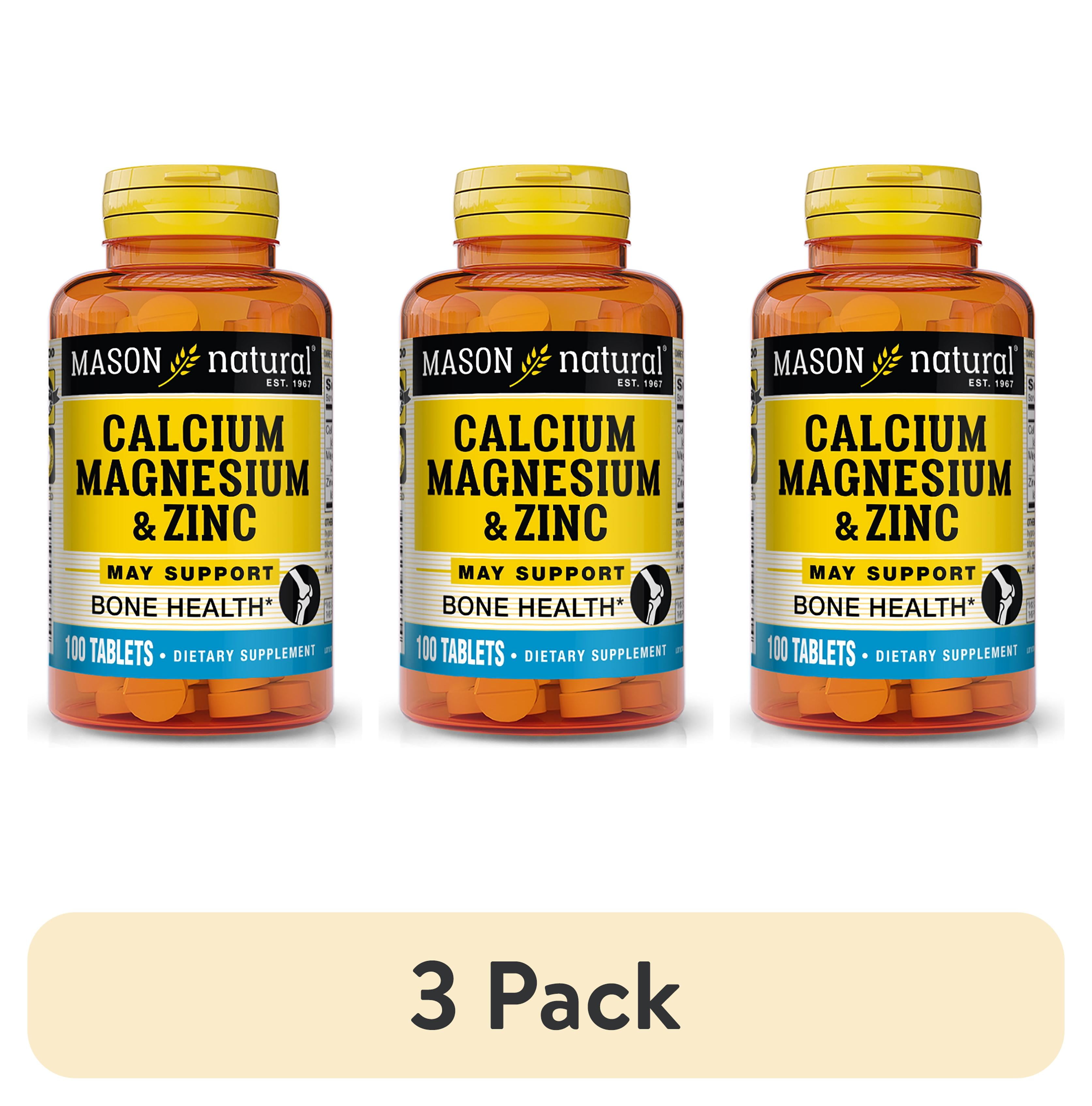 (3 pack) Mason Natural Calcium Magnesium & Zinc, 100 Tablets