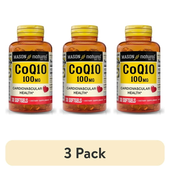 (3 pack) Mason Natural Co Q10 100 mg Healthy Heart and Cellular Energy, 30 Softgels