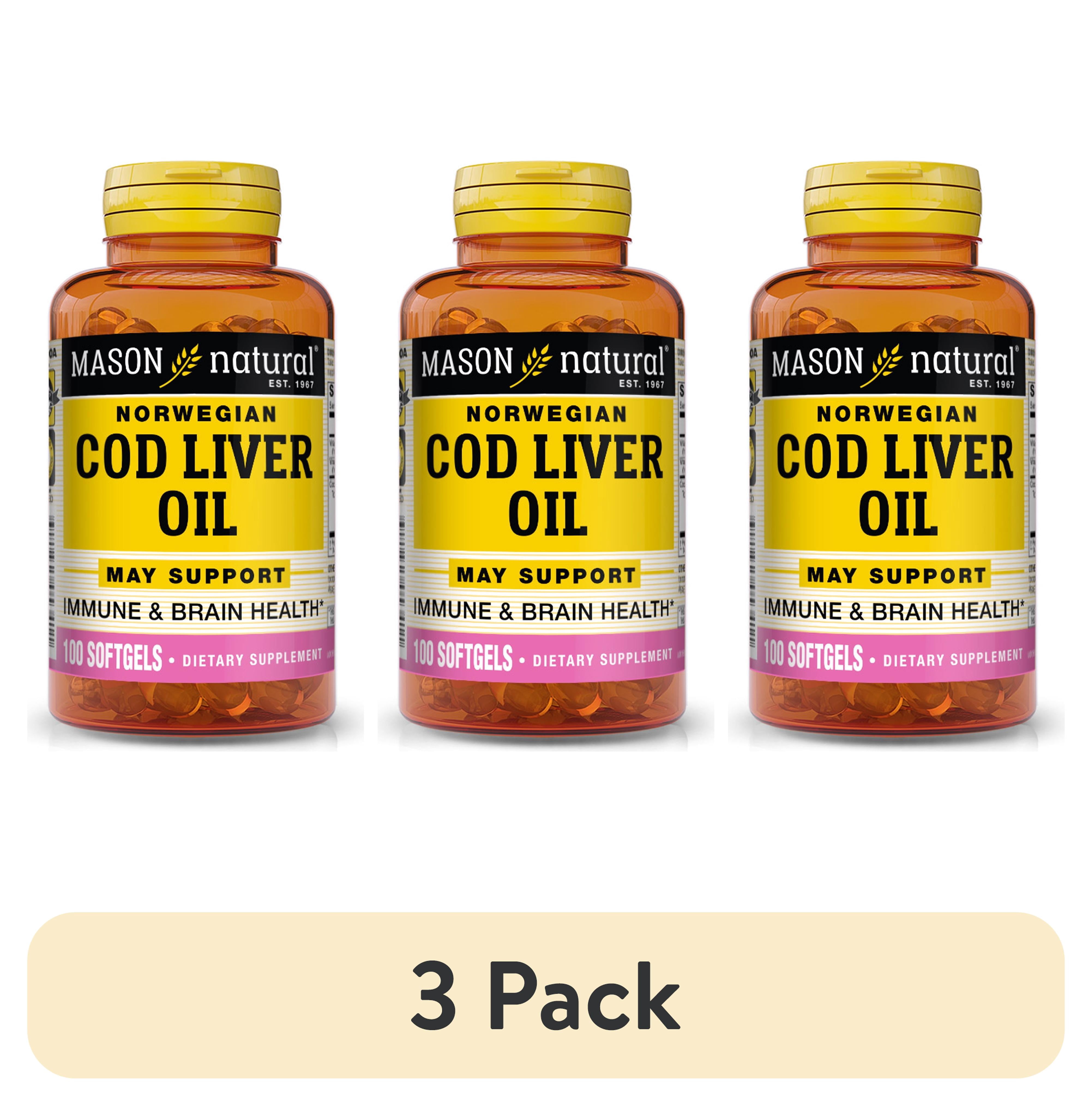 (3 pack) Mason Natural Norwegian Cod Liver Oil, 100 Softgels