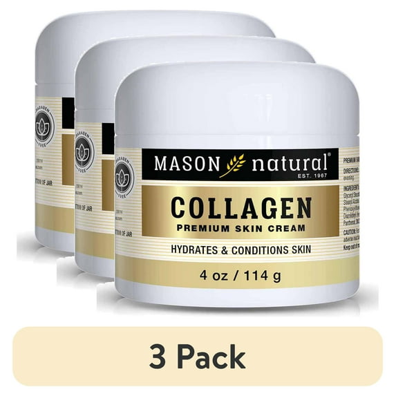 (3 pack) Mason Natural Collagen Skin Cream, Hydration & Conditioning, Paraben Free, 4 oz