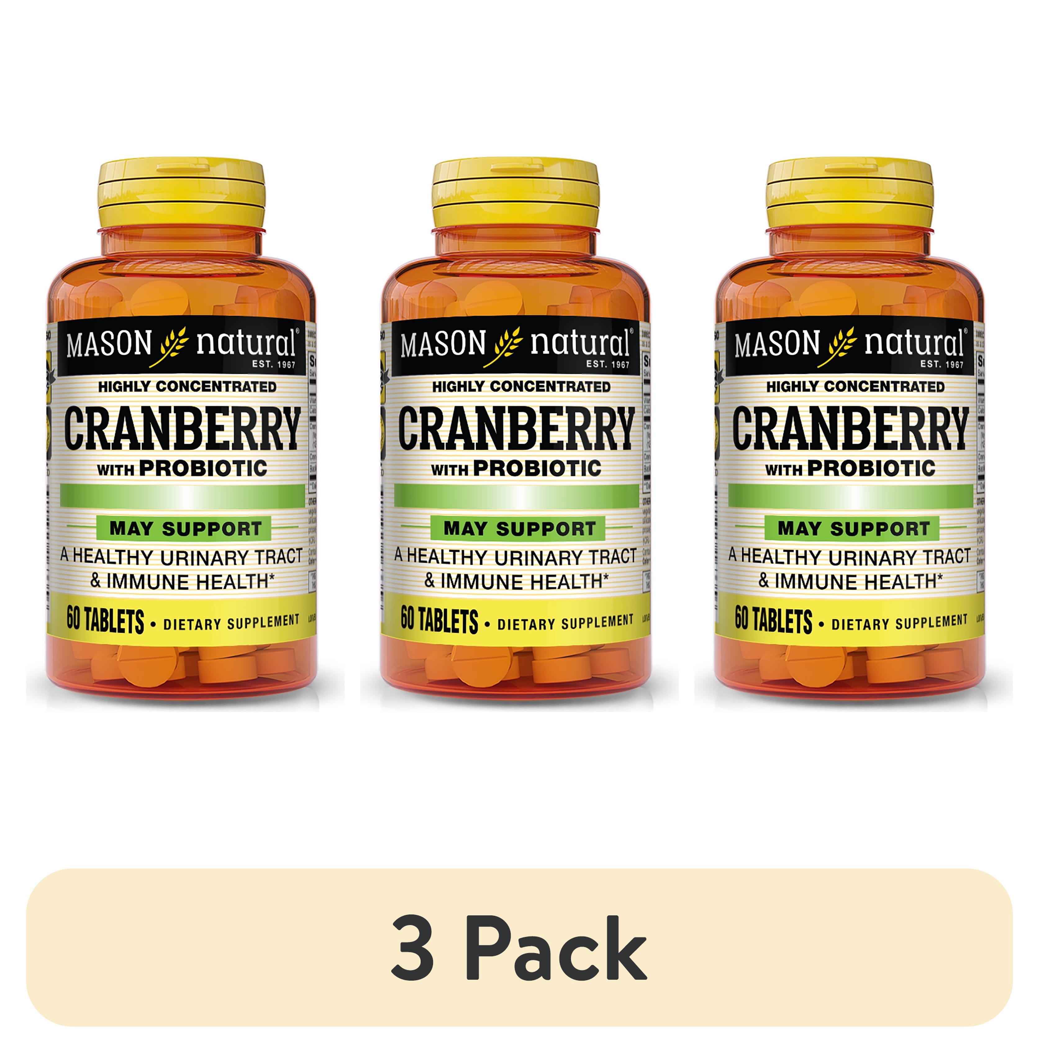 (3 pack) Mason Natural Cranberry with Probiotics - Supports Urinary, Digestive, Immune Health, 60 Tablets