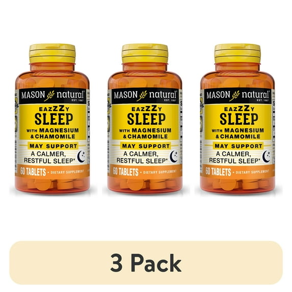 (3 pack) Mason Natural Eazzzy Sleep with Magnesium & Chamomile, Natural Sleep Aid, 60 Tablets