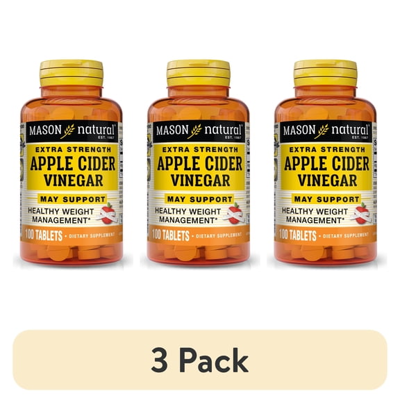 (3 pack) Mason Natural Extra Strength Apple Cider Vinegar, 100 Tablets
